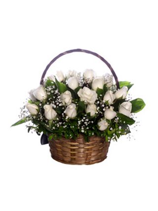 21 White Rose Basket - Fresh Flowers Dubai