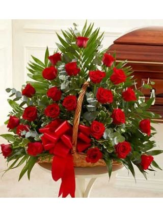 24 Red Roses basket Facing - Fresh Flowers Dubai