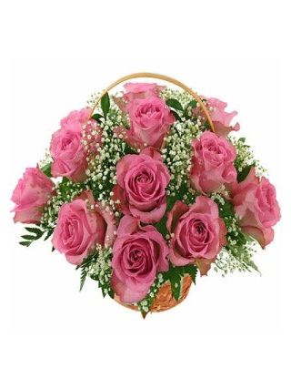  25 Pink Roses Basket - Fresh Flowers Dubai