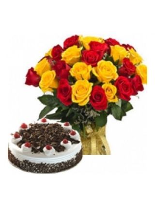 30 ROSES (MIXED COLORS) WITH 500GM CAKE - Fresh Flowers Dubai