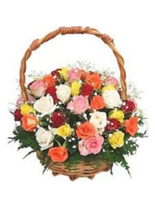 36 MIX ROSES IN BASKET - Fresh Flowers Dubai
