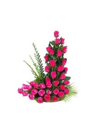 41 Pink Roses In Basket - Fresh Flowers Dubai