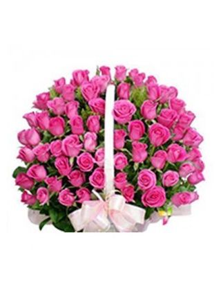 50 Rose Basket Pink - Fresh Flowers Dubai