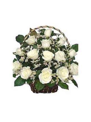 Basket Of 30 White Roses - Fresh Flowers Dubai