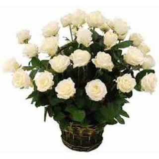 White Roses Basket 20 Stems - Fresh Flowers Dubai