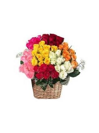 MIX ROSES BASKET 100 FLOWERS - Fresh Flowers Dubai