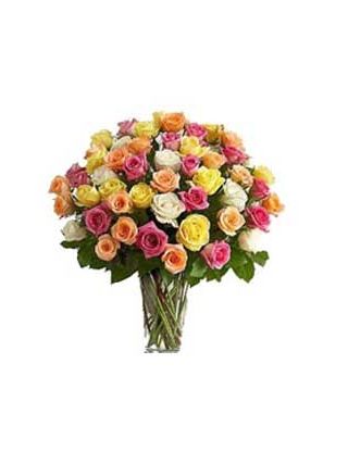 Mixed colour roses in Vase 75 flowers.  - Fresh Flowers Dubai