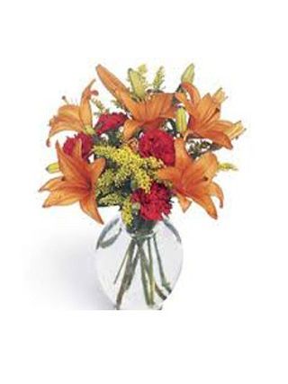 Pink Lily, Carnation And Rose In Vase 30 Blooms - Fresh Flowers Dubai
