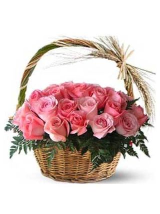 Pink Roses Basket 24 Flowers - Fresh Flowers Dubai