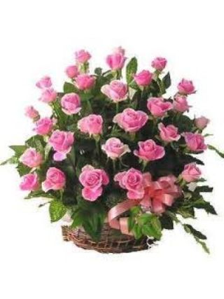 Pink Roses Basket 50 Flowers - Fresh Flowers Dubai