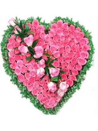 Pink Roses Heart 100 Flowers - Fresh Flowers Dubai
