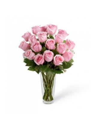 Pink Roses In Vase 20 Flowers - Fresh Flowers Dubai
