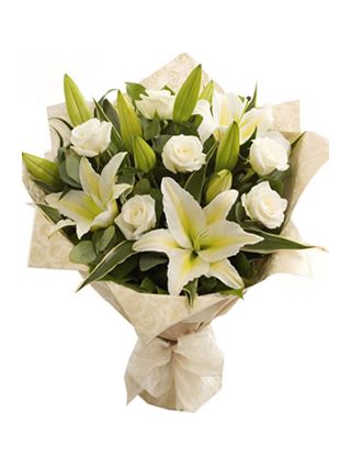 White Lilies Roses Bouquet - Fresh Flowers Dubai
