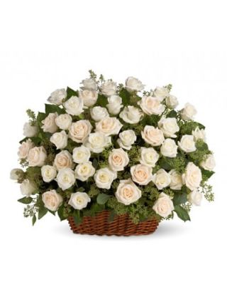 White Roses Basket 50 Stems - Fresh Flowers Dubai