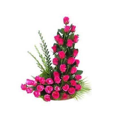41 Pink Roses In Basket