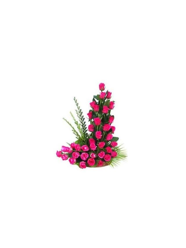 41 Pink Roses In Basket - Fresh Flowers Dubai