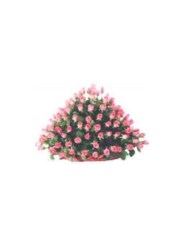 Pink Roses Basket 100 Flowers