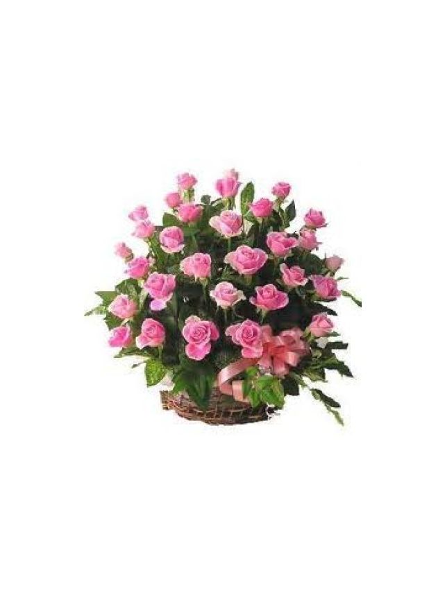 Pink Roses Basket 50 Flowers - Fresh Flowers Dubai