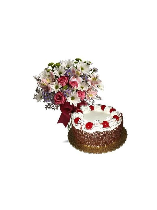 15 Mix Seasonal Flowers Bunch along with 500 gms Black Forest Cake - Fresh Flowers Dubai