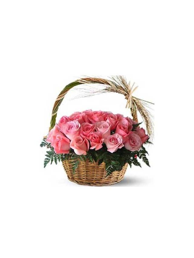 Pink Roses Basket 24 Flowers - Fresh Flowers Dubai