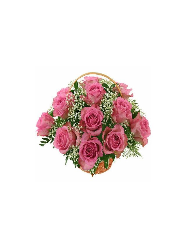 Pink Roses Basket 12 Flowers - Fresh Flowers Dubai