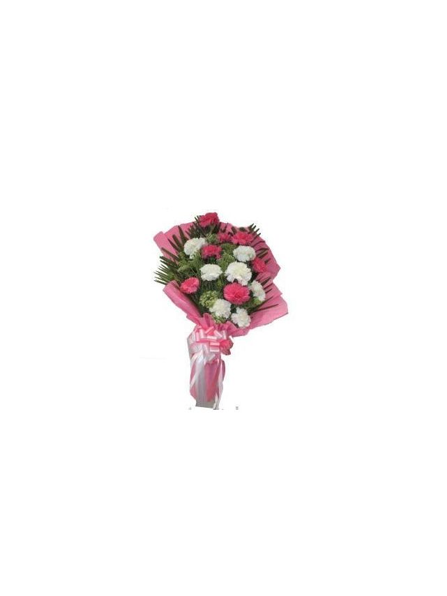 Pink and White carnations in Pink Packing - Fresh Flowers Dubai
