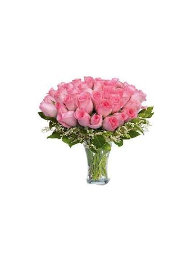 Pink Roses In Vase 100 Flowers - Fresh Flowers Dubai
