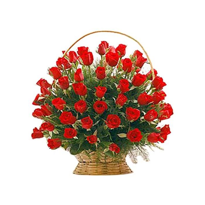 Basket of 100 or 101 red roses