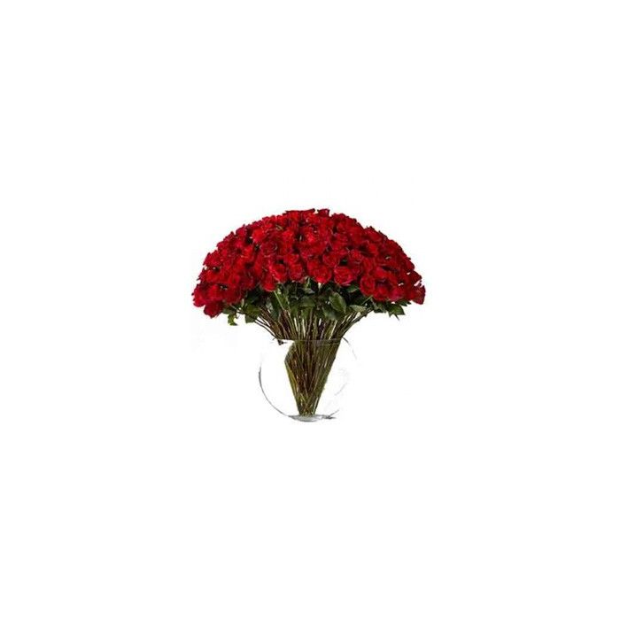 101 roses rouges dans un vase en verre