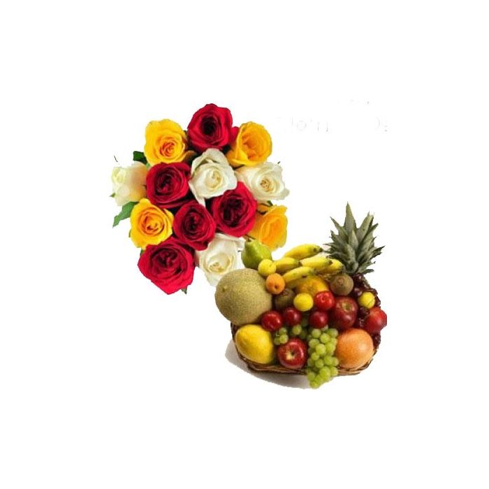 12 LA COMBINAISON DE ROSES À 2 KG CORBEILLE DE FRUITS