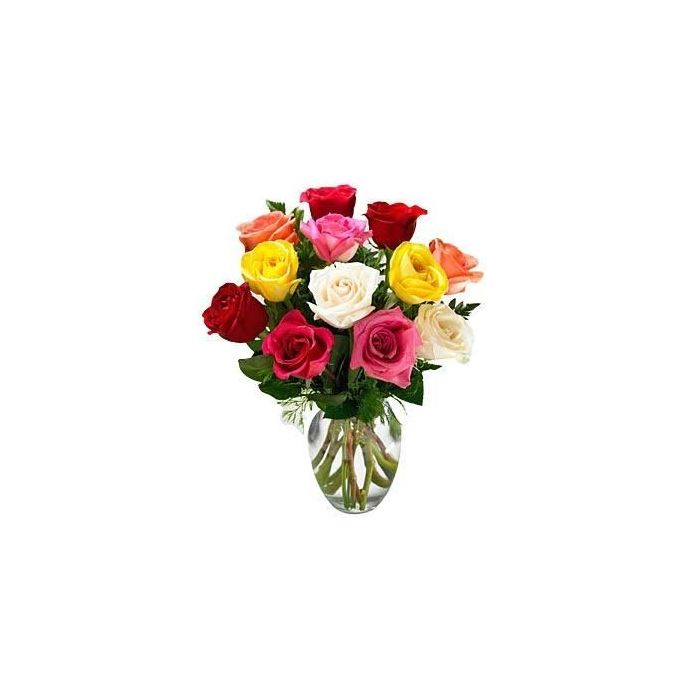 12 MIX DE ROSES DANS UN VASE