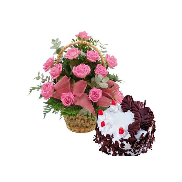 18 Rose Rosa Cestino 1 Kg Di Torta Foresta Nera