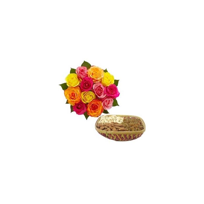 24 MIX BOUQUET DI ROSE CON 1 KG ASSORTITI DRYFRUITS