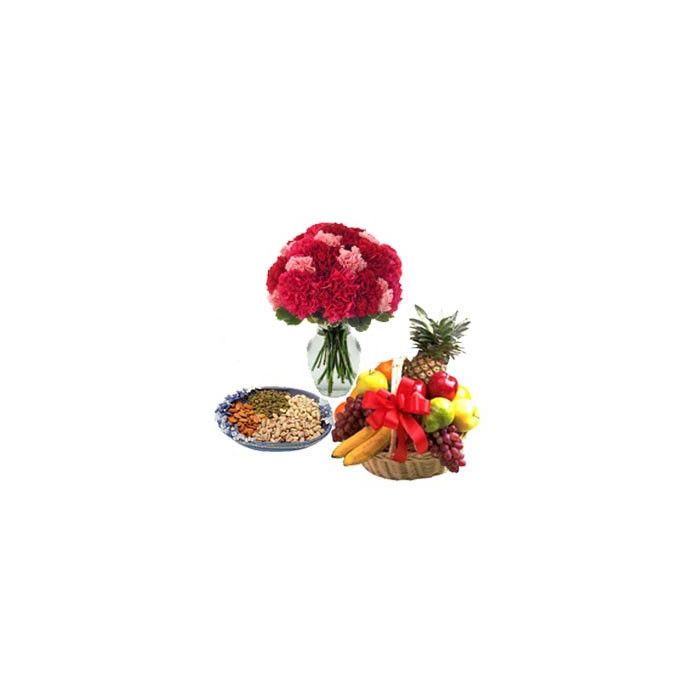 24 rosse e garofani rosa in un vaso da 500 g. Mescolare Dryfruits N 2 kg cesto di frutta