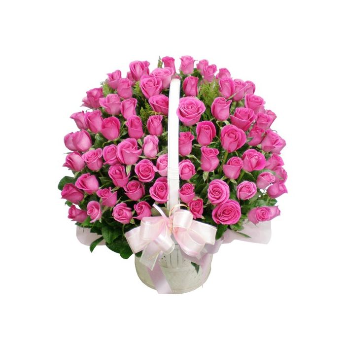 Basket of 100 pink roses 