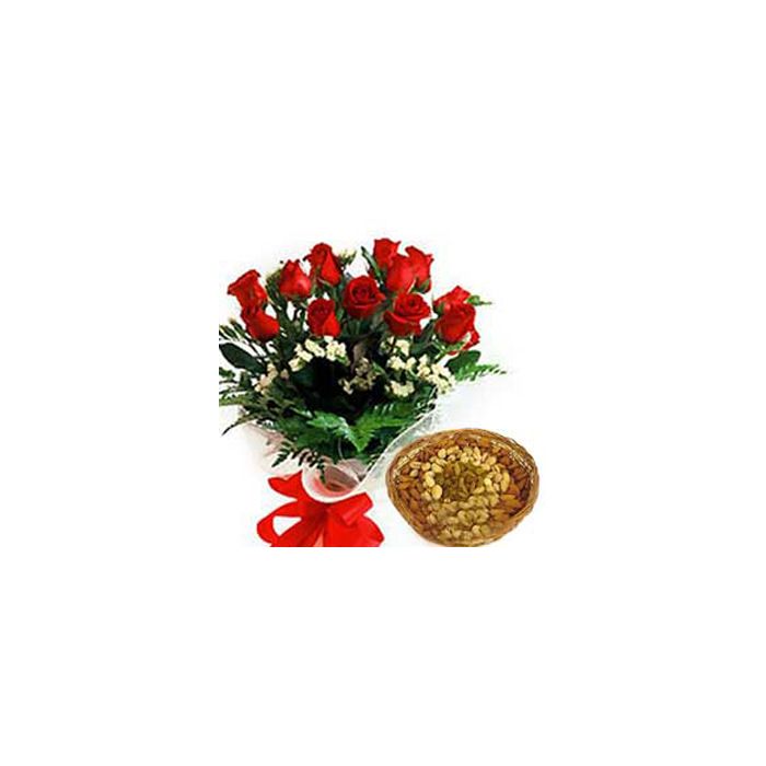 Dozen red Roses with Half Kg Dry fruits ( Mixed Nuts)