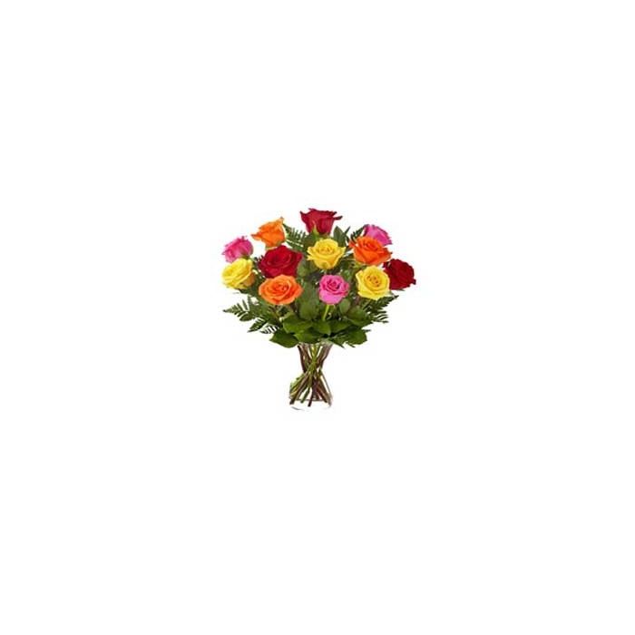 MIX ROSES IN VASE 24 FLOWERS