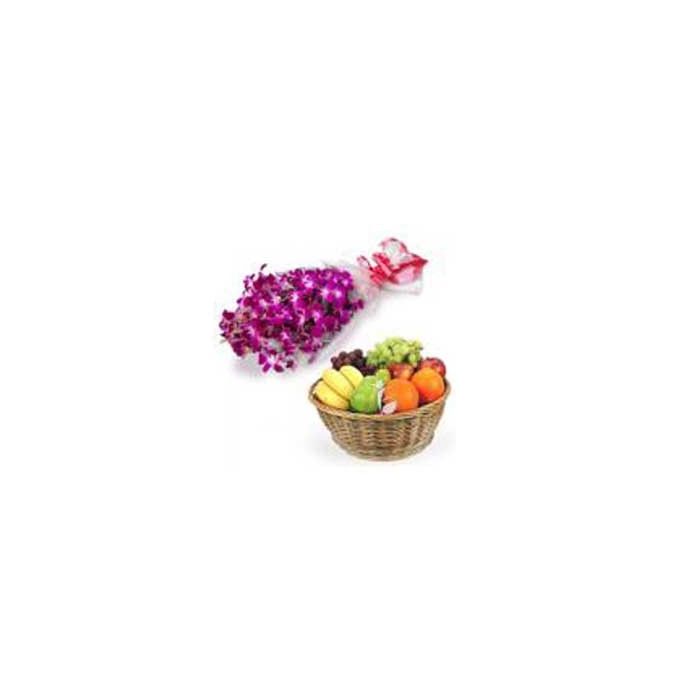 Orchidea viola 12 Stem con 1 kg cesto di frutta 