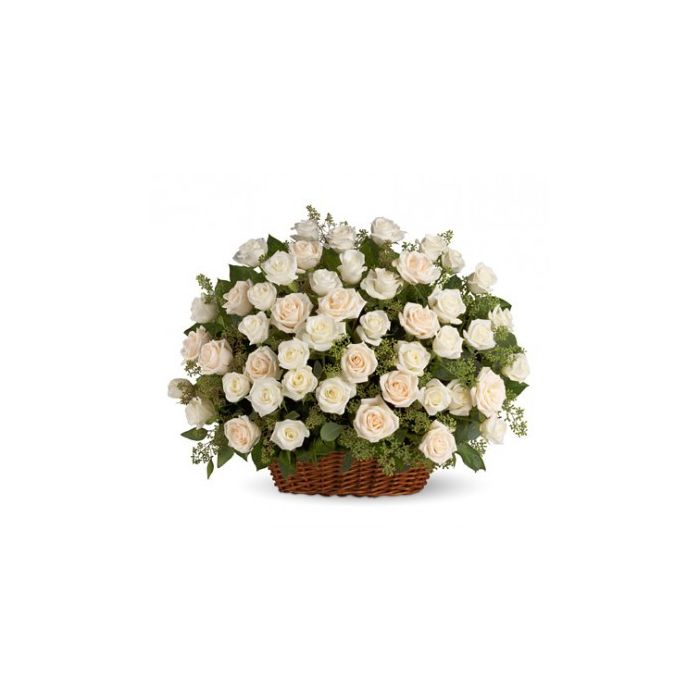 Panier De Roses Blanches 50 Tiges