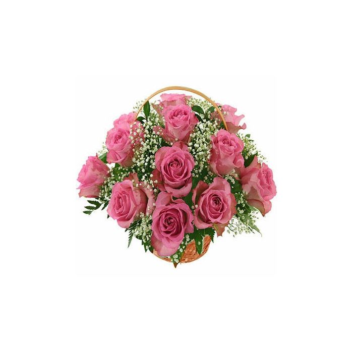 Pink Roses Basket 12 Flowers