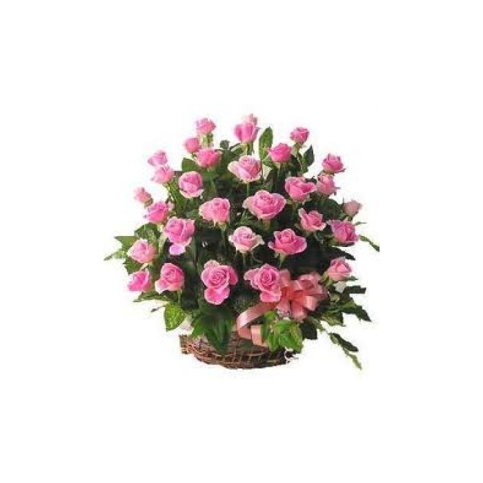 Pink Roses Basket 50 Flowers