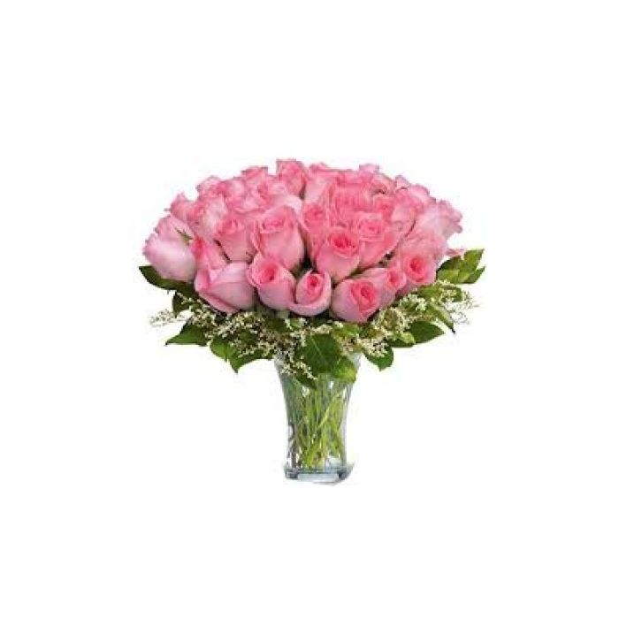 Pink Roses In Vase 100 Flowers