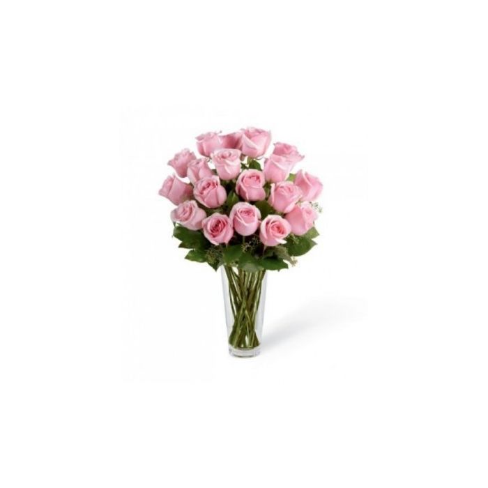 Pink Roses In Vase 20 Flowers