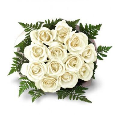 One Dozen White Roses Bouquet