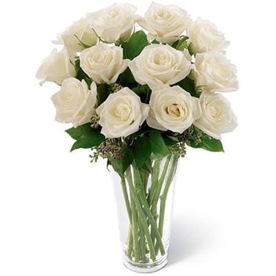 One Dozen White Roses In Vase