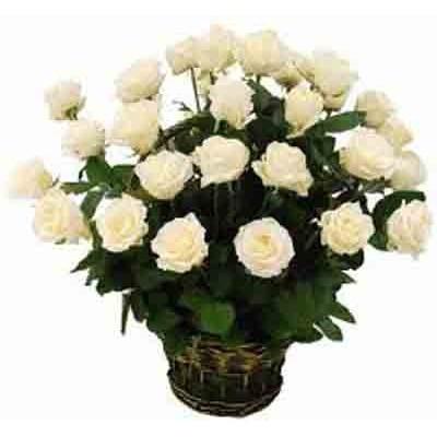 Panier De Roses Blanches 20 Tiges