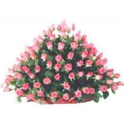Pink Roses Basket 100 Flowers