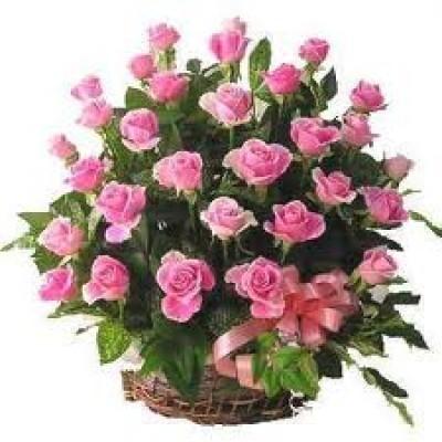 Pink Roses Basket 50 Flowers