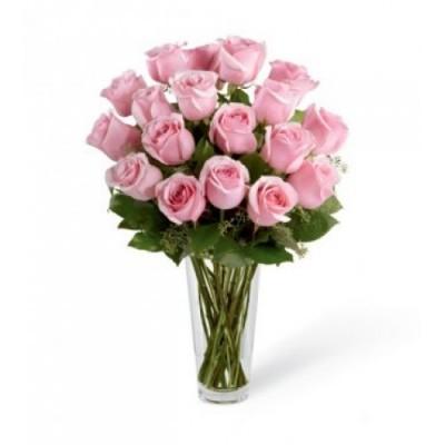 Pink Roses In Vase 20 Flowers