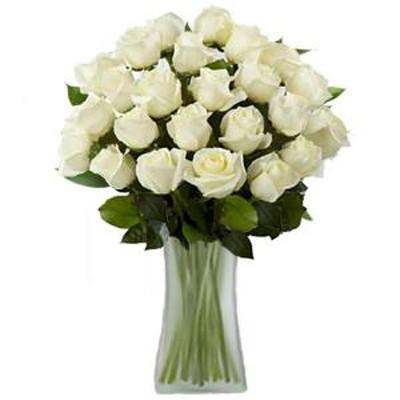 Three Dozen White Roses In Vase 